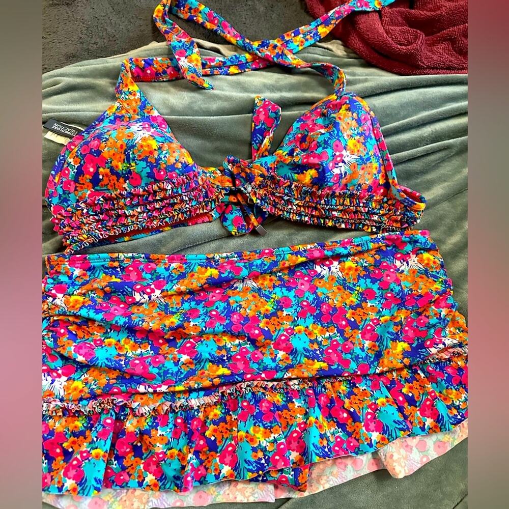 Floral Triangle Bikini top and skirt